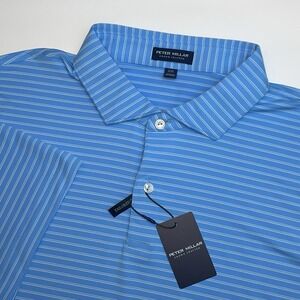 NEW Peter Millar Polo Shirt Mens XXL Blue Topaz Bridge Performance Jersey Stripe